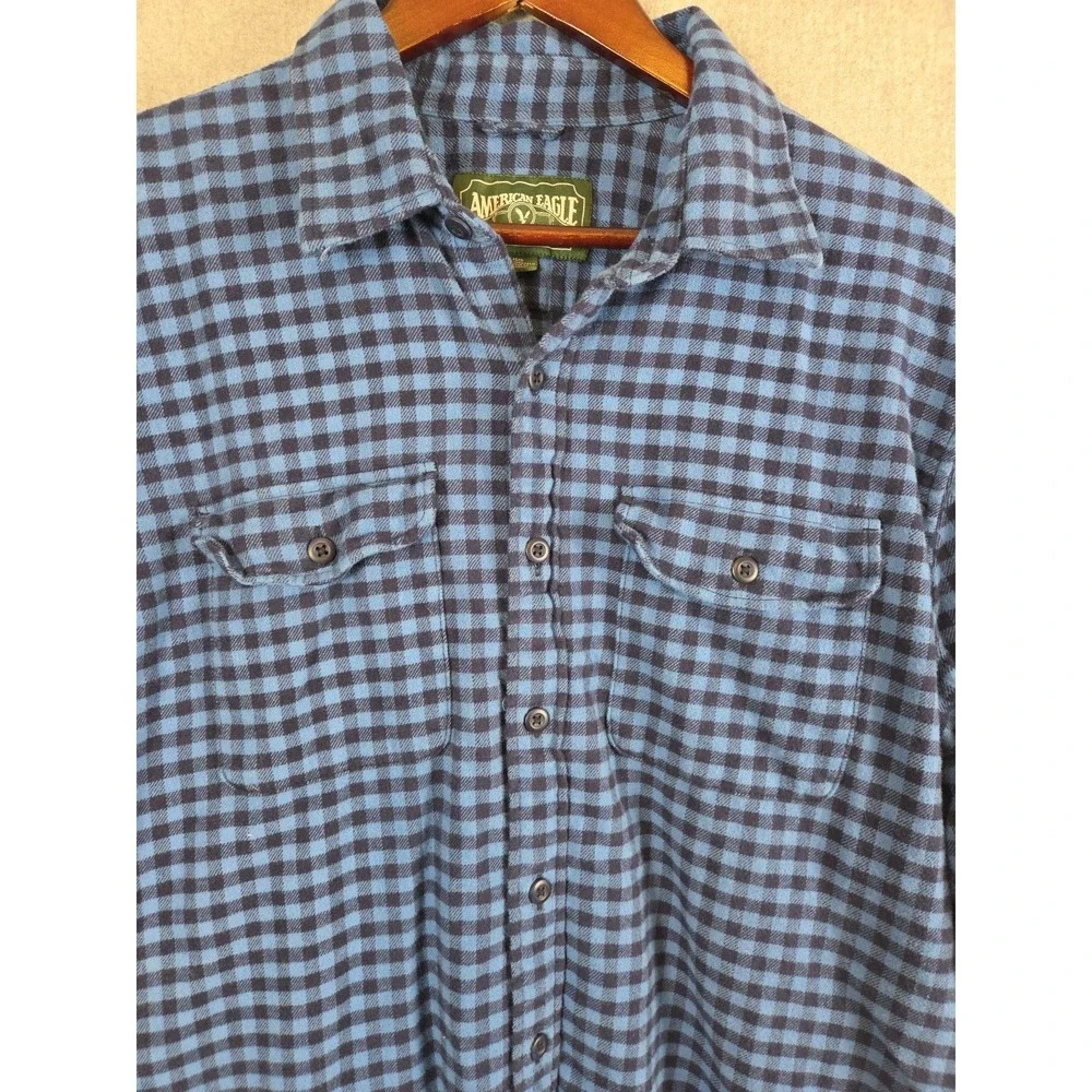 American Eagle Shirt Mens L Blue Gingham Check Button Up Classiccore Flannel Y2K